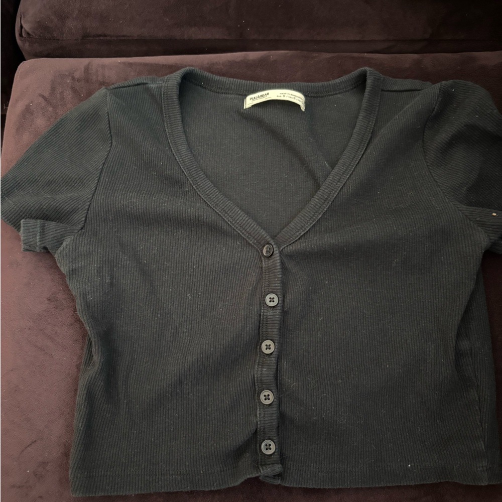 Pull&Bear Black Ribbed Knit Top